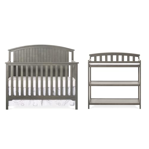 Child Craft Cottage Curve Top Crib and Changing Table Nursery Set, 2-Piece, includes 4-in-1 Convertible Crib and Changing Table, Grows with Your Baby (Dapper Gray)