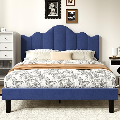 VECELO Queen Size Platform Bed Frame with Type-C & USB Charging Stations/4 Storage Drawers, Upholstered Adjustable Headboard, Strong Wooden Slats Support, No Box Spring Needed, Easy Assembly