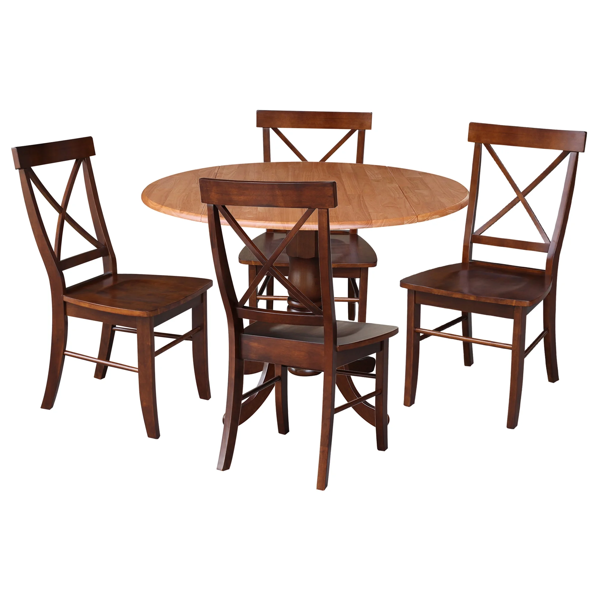 42 in. Dual Drop Leaf Table with 4 Cross Back Dining Chairs - 5 Piece Dining Set