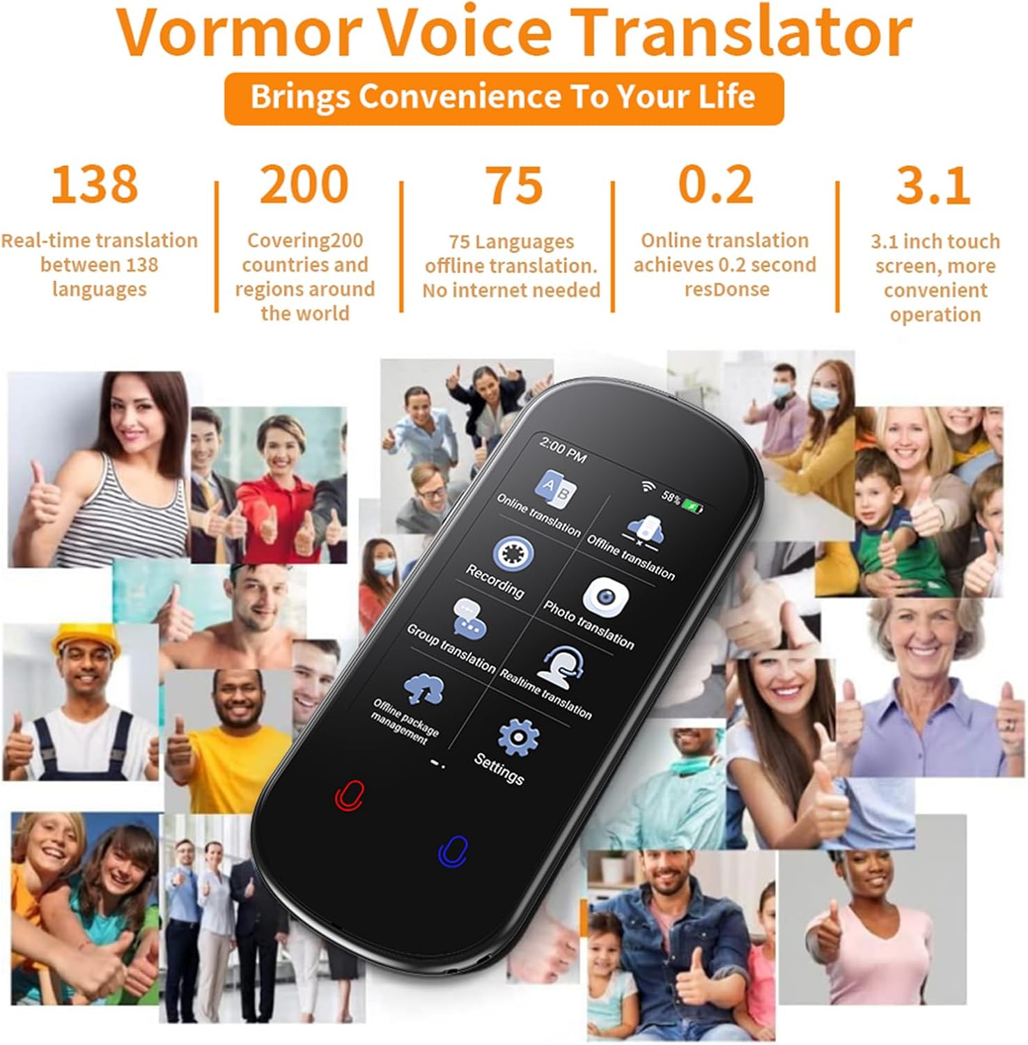 Language Translator Device,138 Languages Instant Translator AI Translator Device Portable Translator Device, Two-Way Language Translator in Real Time,Spanish Translator Device (B)