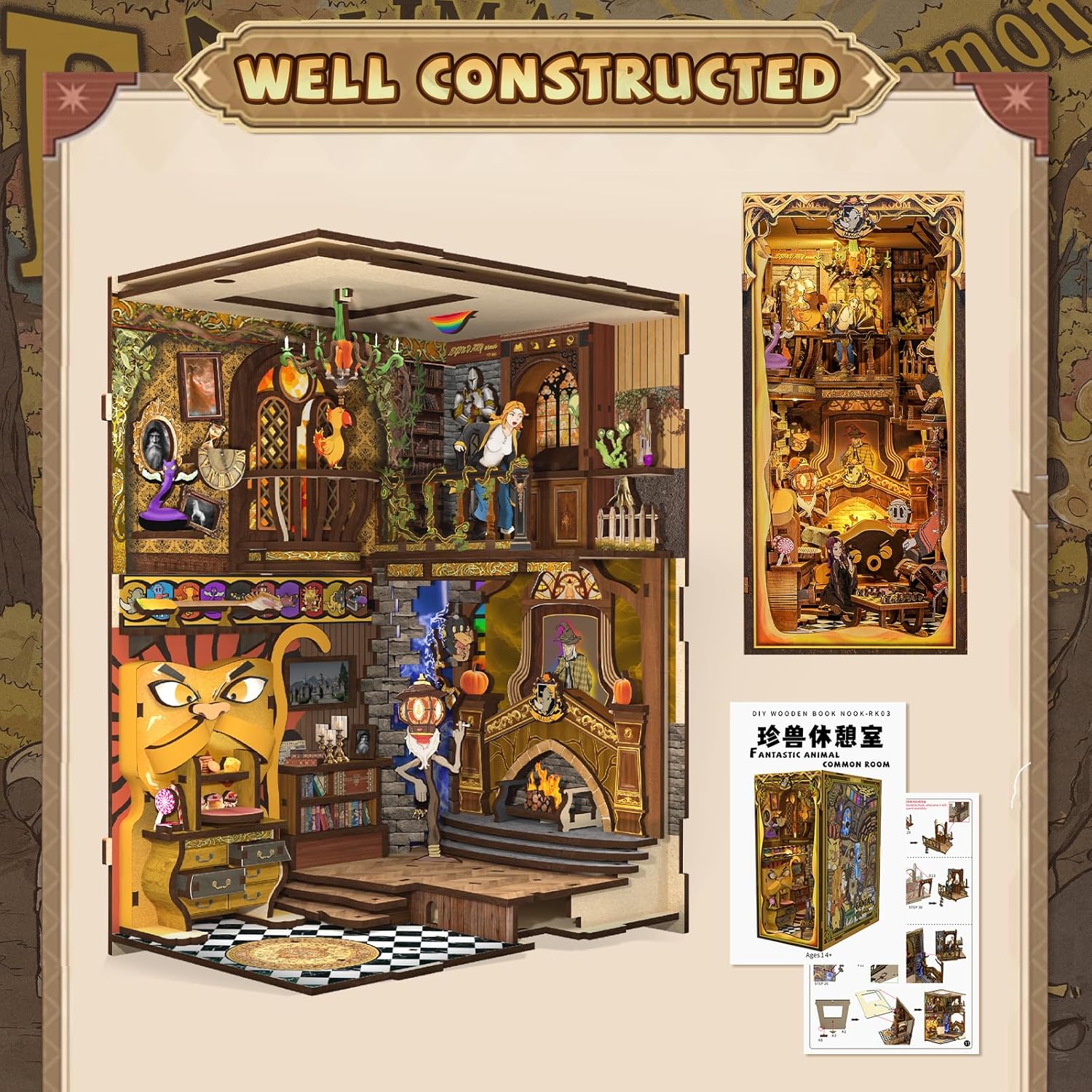 CUTEBEE Book Nook Kit - DIY Miniature House Dollhouse Kit for Adult and Teens, Booknook Bookshelf Decor Alley Model Build with LED Light, Gifts for Family and Friends