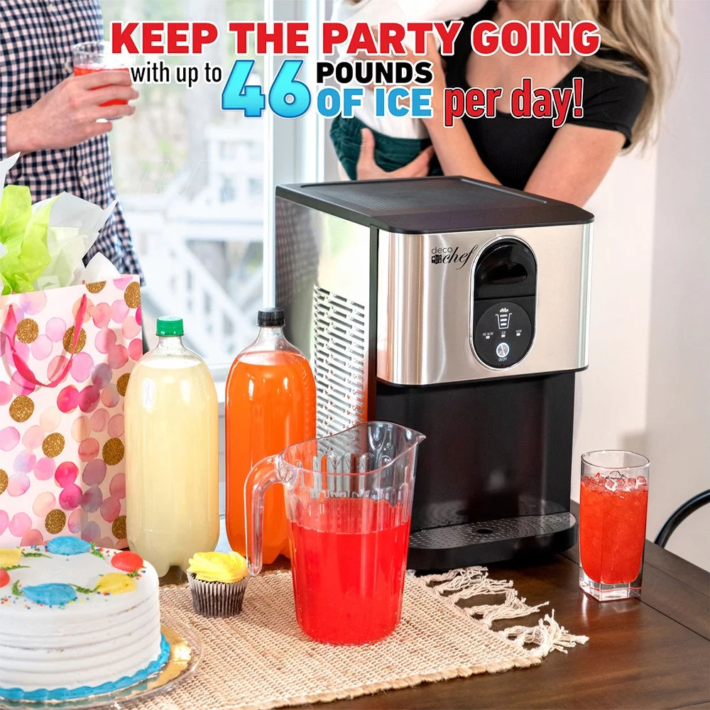 Open Box Deco Chef Self Dispensing Nugget Ice Maker Countertop, 46LB Per Day Automatic Chewable Ice, 1.8LB Per Hour