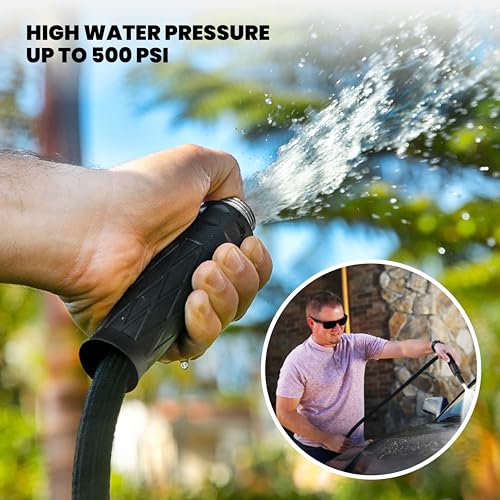 HYDROSTEEL 100 Ft Metal Garden Hose with Sprayer Nozzle, Indestructible 3-Layer Stainless Steel Heavy Duty Water Hose 100 Ft x 5/8 in. Kink Free Design Will Not Kink, Flexible, NON Expandable, 500 PSI