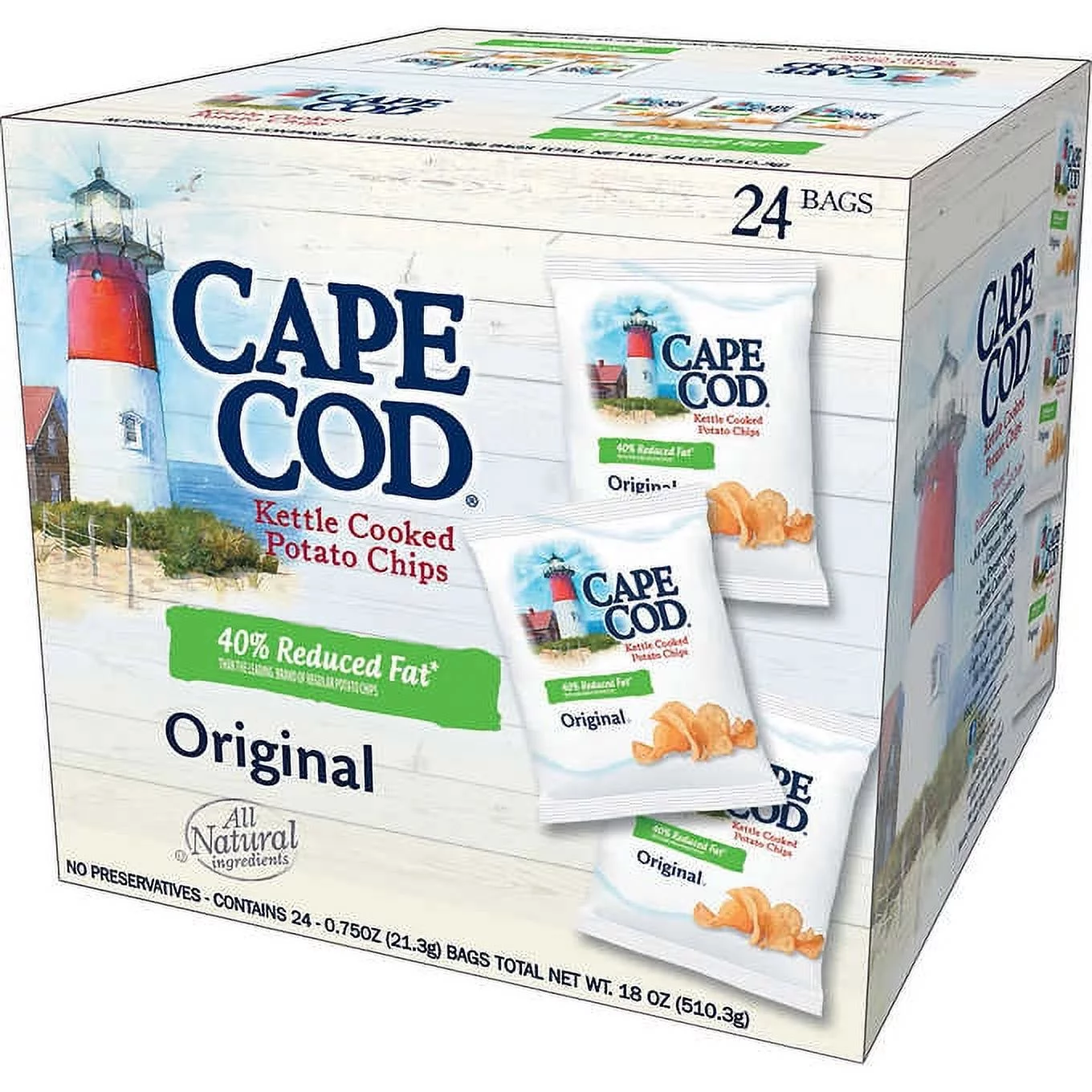 Cape Cod Kettle Cooked Potato Chips, Original, 0.75 oz, 24 ct
