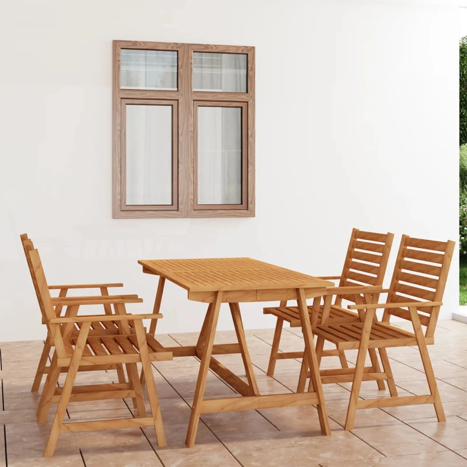 Anself 5 Piece Wooden Patio Dining Set Acacia Wood Table and 4 Chairs for Garden, Backyard, Balcony, Outdoor Furniture