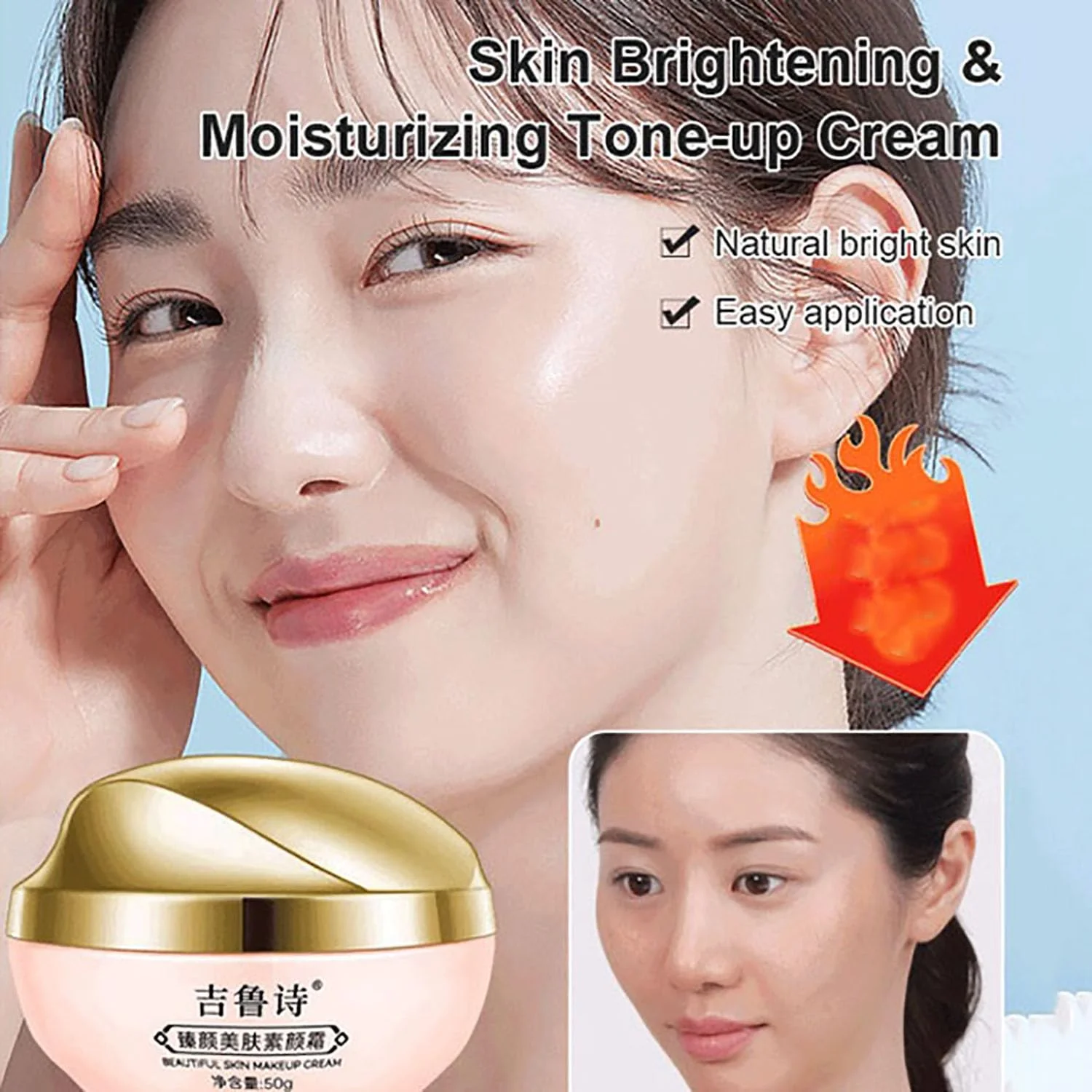 3-in-1 Tone up Cream, Beauty Cream Skin Plain Makeup Cream Moisturizing & Brightening Tone-Up Cream Lazy Concealer Cream 50g