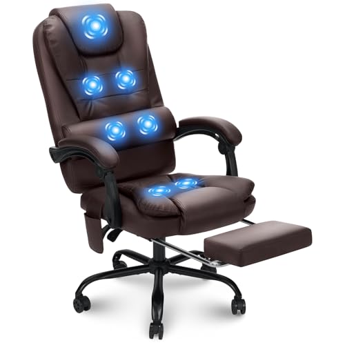 Executive Office Chair with Massage Reclining Office Chair with Footrest High Back Ergonomic Computer Desk Chairs Soft Leather for Home Office Black