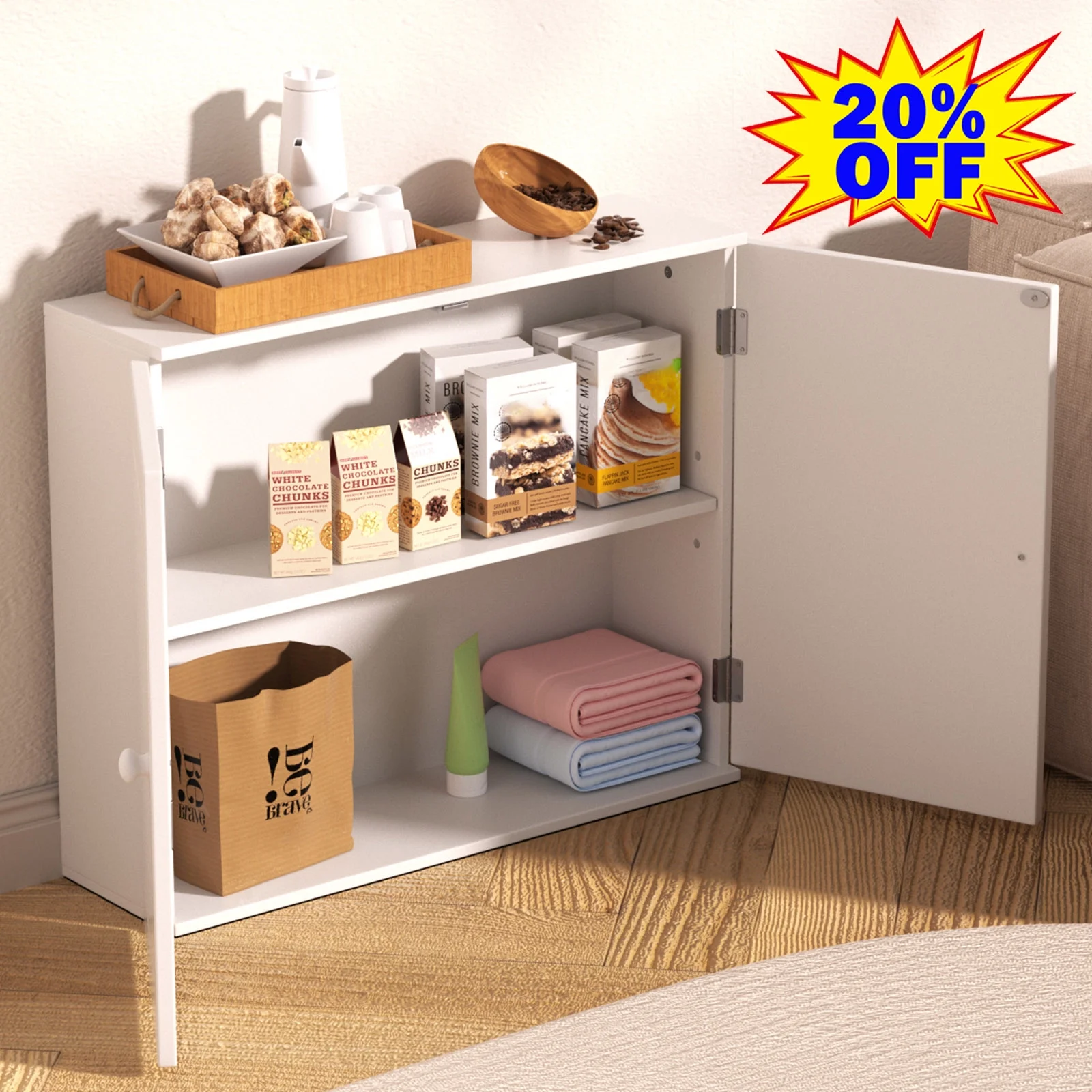 Dayplus Bathroom Under Sink Cabinet Storage Cabinet White, Free Standing Wooden Sink Storage Organiser, Bathroom Floor Basin Cupboard Unit Storage Cabinet with Double Doors