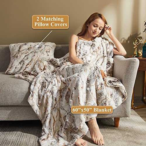 XeGe Double Side Brushed Fuzzy Throw Blanket, Soft Furry Faux Fur Lap Blanket, 50x60 Shaggy Plush Throw Blanket for Bed Couch Sofa Office Living Room Housewarming Gift Farmhouse, Marble Light Grey