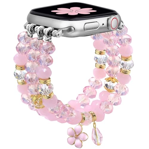 Bracelet Beaded Bands for Women Christmas Compatible with Apple Watch 38mm 40mm 41mm 42mm(S11/10) Fashion Handmade Elastic Stretch Crystal Strap for iWatch Series 11/10/9/8/7/6/5/4/3/2/1/SE