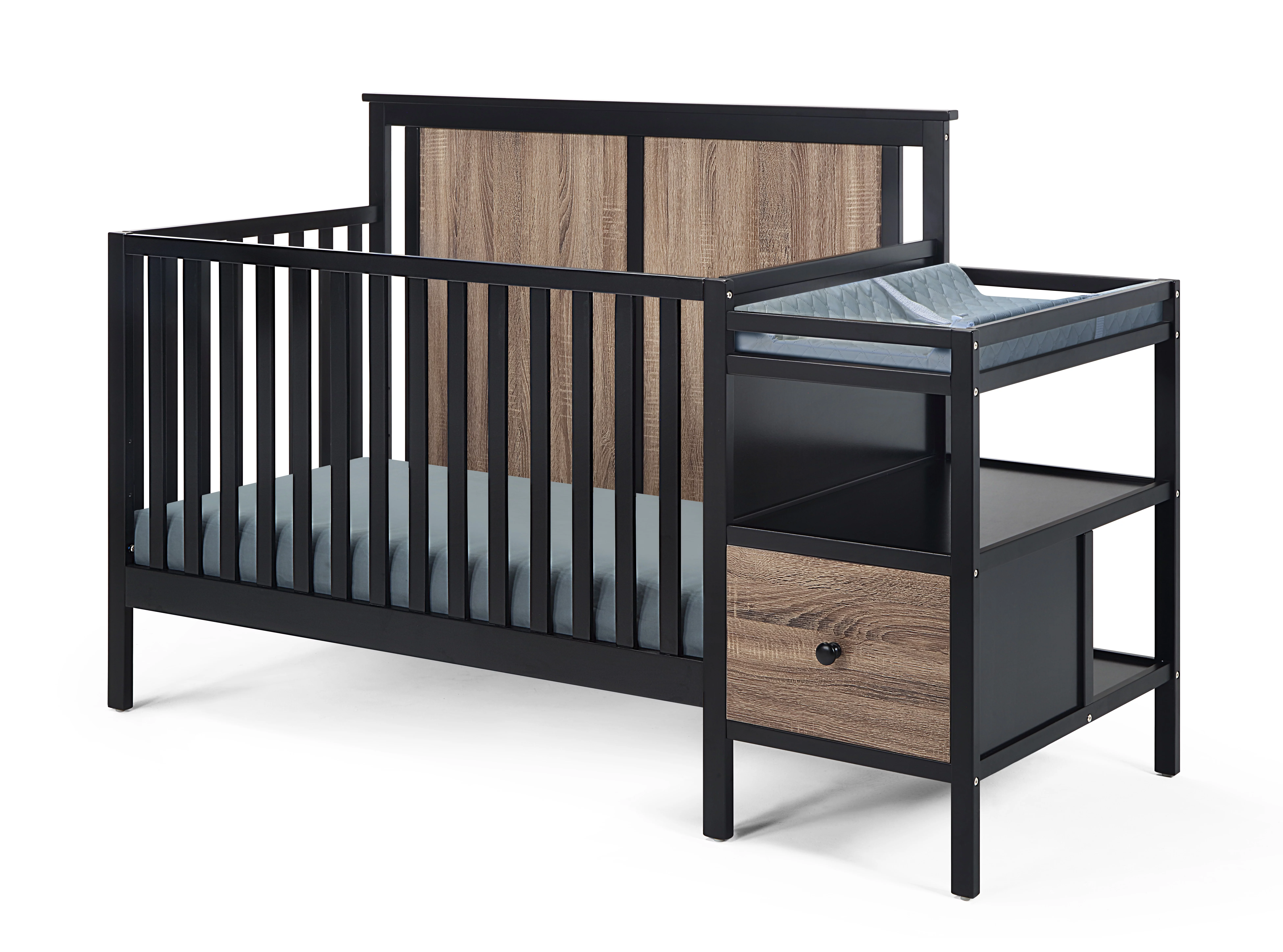 Suite Bebe Connelly 4-in-1 Convertible Mini Crib with Mattress Pad, Black