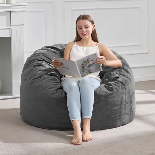 3FT Bean Bag Chair Bean Bag Chairs for Adults Giant Bean Chairs with Velvet Cover, Memory Foam BeanBag Chair Fluffy BeanBag Chairs for Living Room, Bedroom - Blue(36