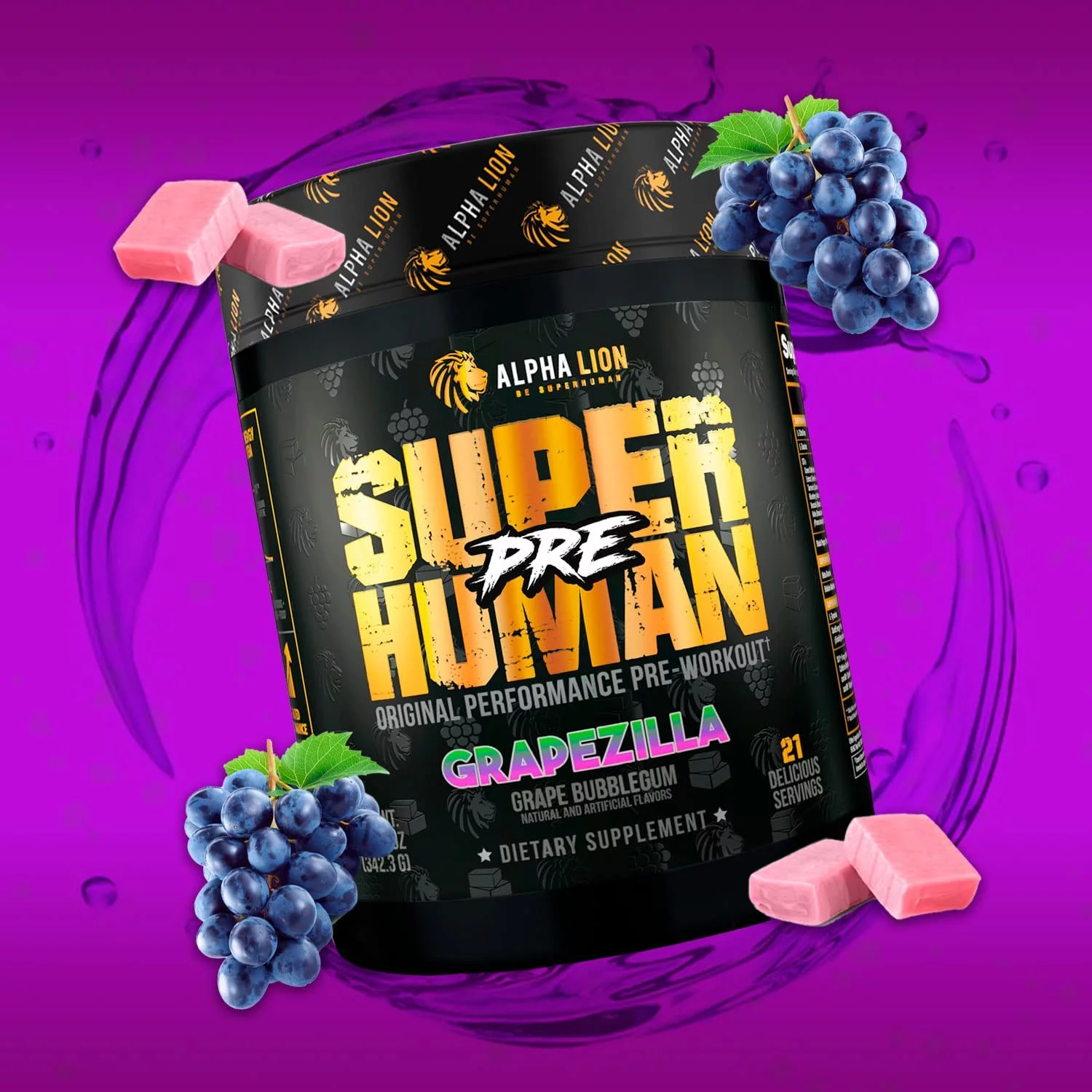 Alpha Lion Pre Workout, Increases Strength & Endurance, No Crash (Grapezilla)
