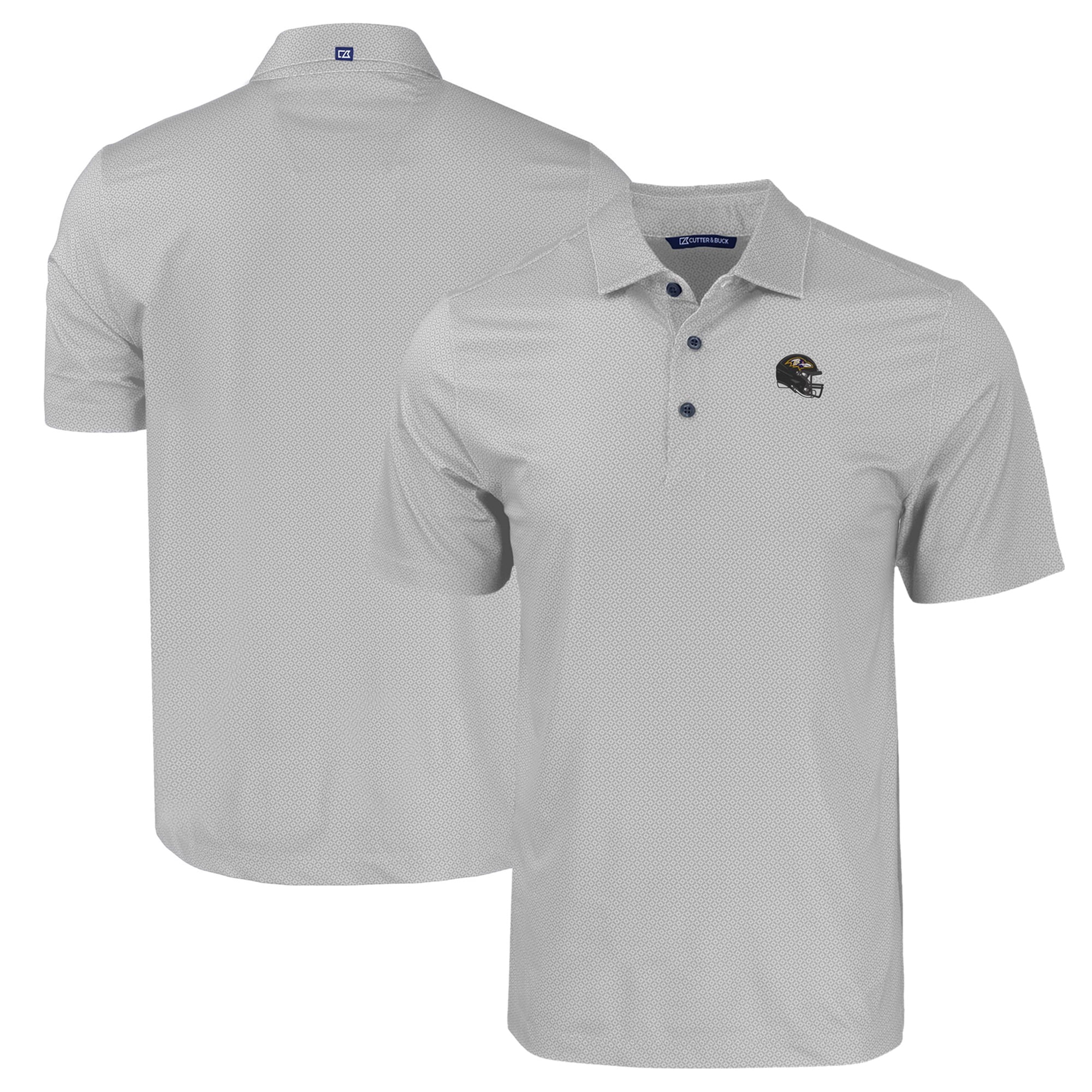 Men's Cutter & Buck  Gray Baltimore Ravens Helmet Big & Tall Pike Eco Tonal Geo Print Stretch Recycled Polo