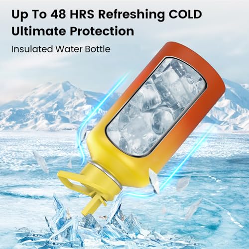 Insulated Water Bottle 64 oz, Triple Wall Vacuum Stainless Steel(Cold for 48 Hrs),Leak Proof & BPA-Free,Half Gallon Water Bottle with Reflective Paracord & Flip Straw for Sports & Travel, Black