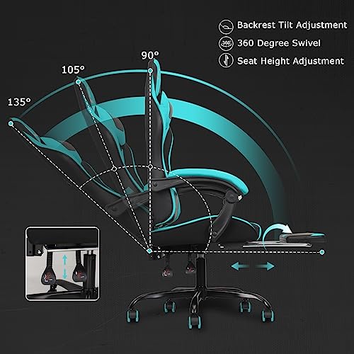 Gaming Chair with Linkage Armrest & Footrest, High Back Video Gaming Chair, Black