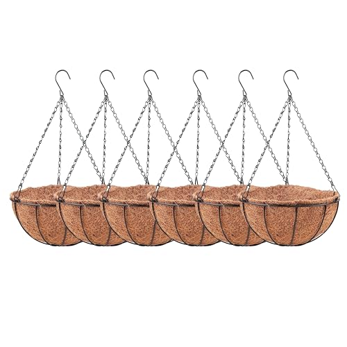 LaLaGreen Hanging Baskets for Plants - (3 Pack, 10 Inch) Hanging Planter Outdoor with Coco Liner, Metal Wire Flower Basket Pots Holder Hanger Hook Deck Patio Porch Garden Balcony Outside Decoration
