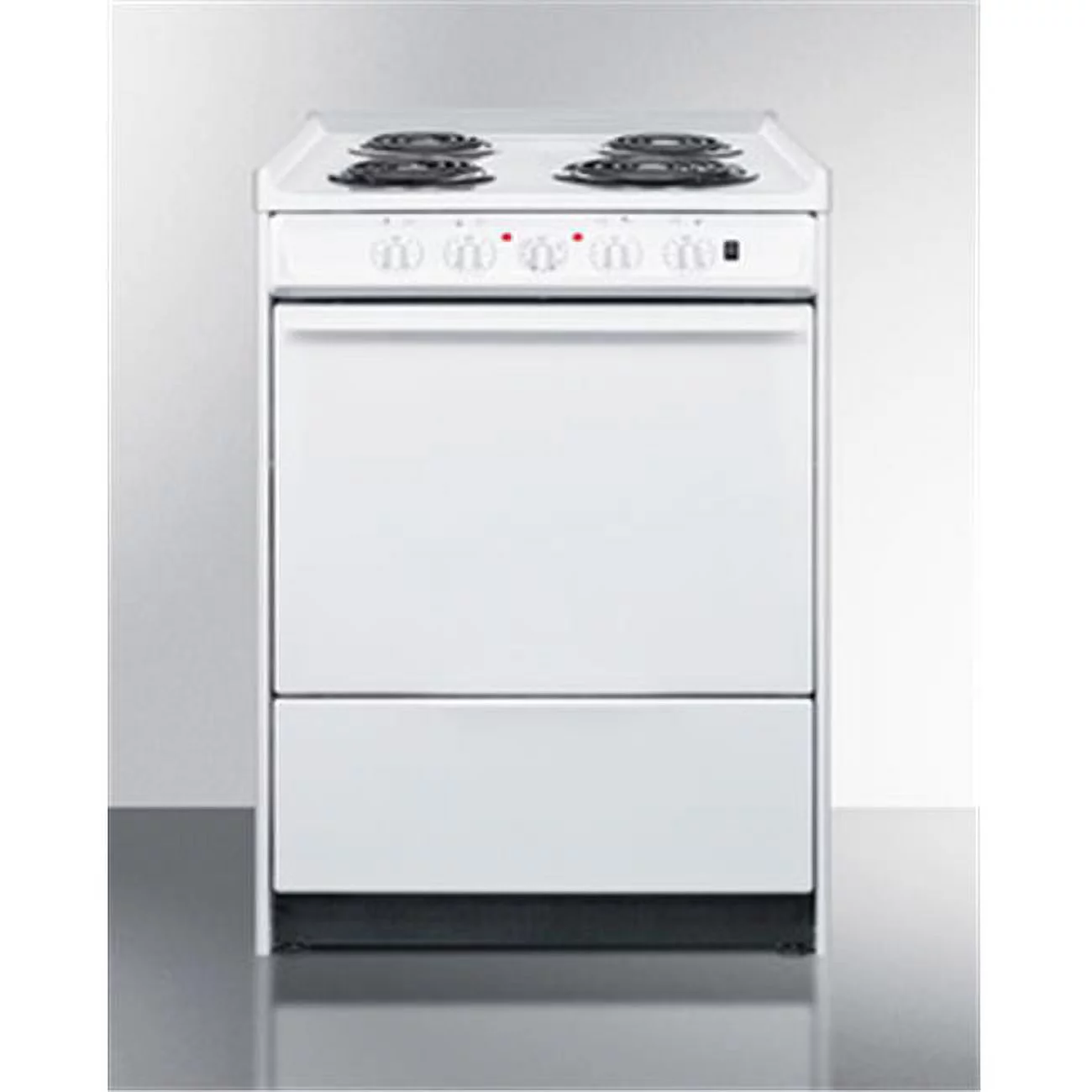 24 in. Wide Slide-in Style Coil Top Electric Range In White with Storage Compartment