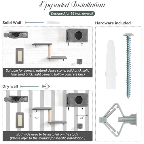 NUNU LAB 5-in-1 Wall-Mounted Cat Climber Set, Cats Wall Shelve, Wall-Mounted Cat Climbing Shelves, with House, Bridge, Steps, Scratcher, Hammock, Shelves (A-KM060)