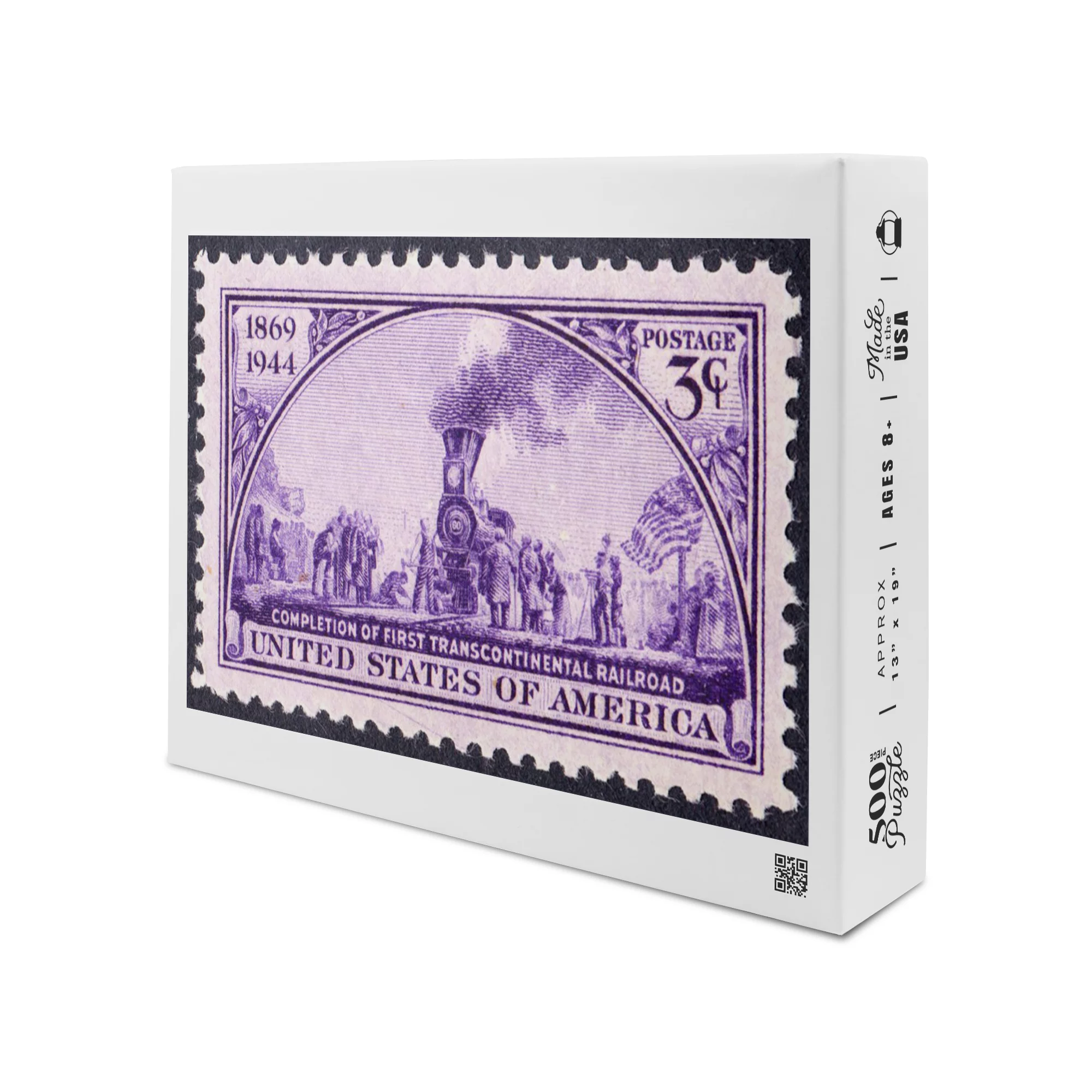 Transcontinental Railroad, Stamp (19x27 inches, Premium 500 Piece Jigsaw Puzzle for Adults and Family, Made in USA)