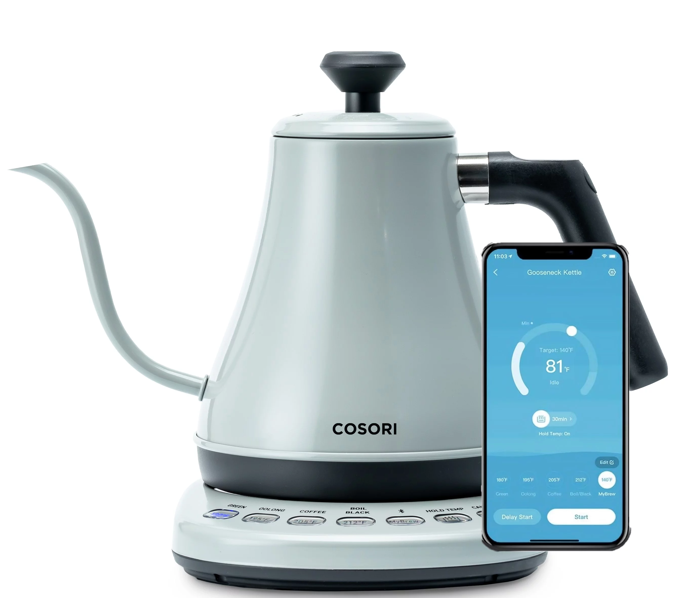 COSORI Smart Gooseneck Kettle Electric for Pour-Over Tea & Coffee with Variable Presets, Stainless Steel  ,0.8L, Gray