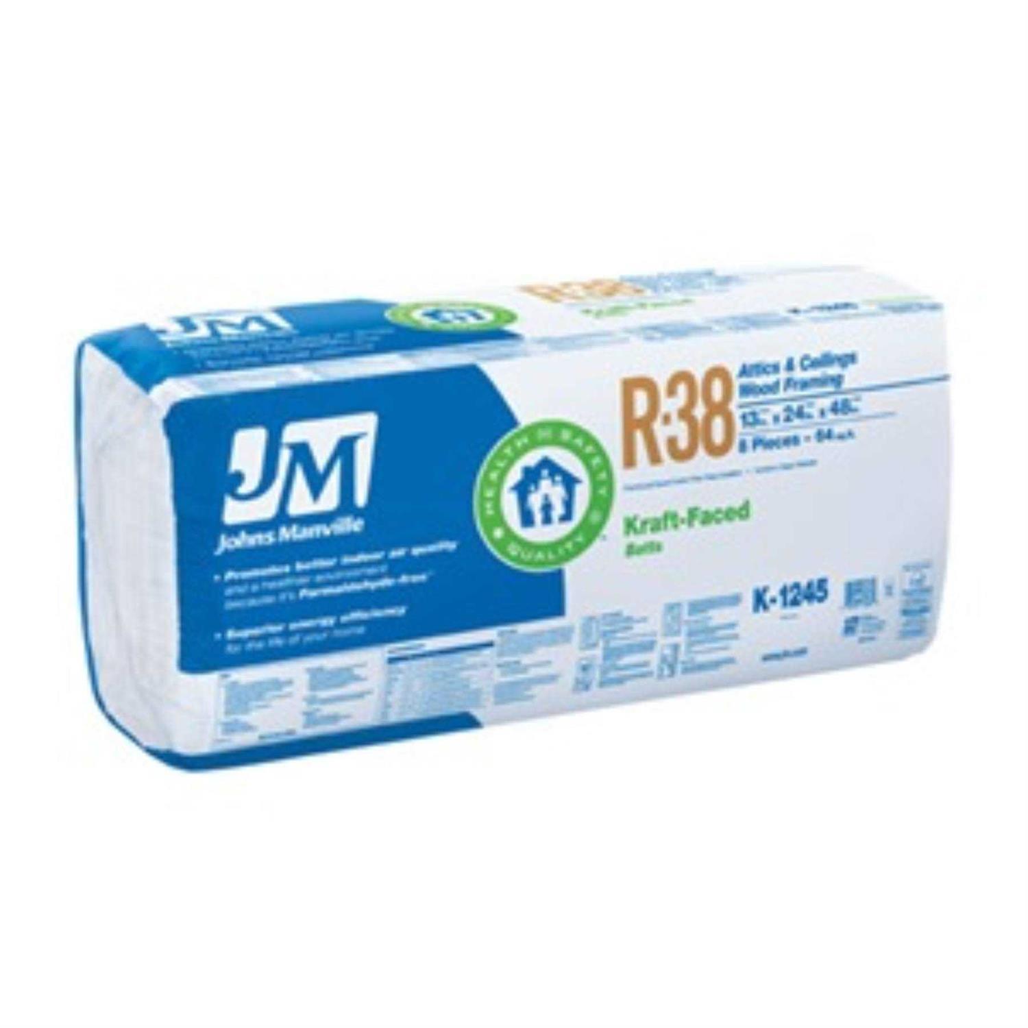 Johns Manville R38 Kraft Batt Fiberglass Insulation 64 Sq. Ft. Coverage