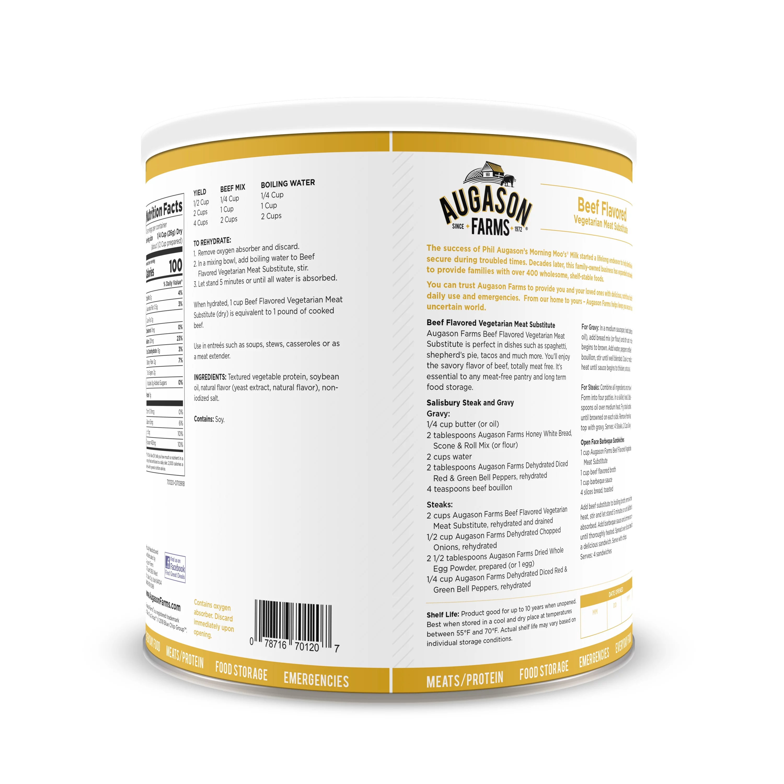 Augason Farms Beef Flavored Vegetarian Meat Substitute 2 lbs 5 oz No. 10 Can