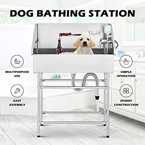 CO-Z 34 Inch Stainless Steel Dog Washing Station for Home, Professional Pet Dog Grooming Tub for Medium & Small Dogs, Extra Elevated Pet Wash Station, Dog Bathtub Bathing Station, Dog Shower Tub