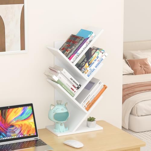 10 Tier Tree Book Shelf, Floor Standing Wood Bookshelf for Narrow Space, Storage Organizer Bookshelves for Books/CDs/Magazine, Bookcase with Shelves for Home Office, Living Room - Dark Grey