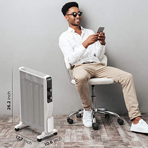 TURBRO Arcade HR1500 Electric Mica Space Heater 1500W, Room and Office Heating with Thermostat and Safety Protection, 2 Heat Settings, Quiet, 120V, White