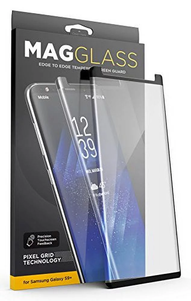 Case Compatible Galaxy S9 Plus Tempered Glass Screen Protector, MagGlass (XT90 Scratchproof/Shatterproof) Reinforced Screen Guard w/Pixel Grid Technology (Includes Precision applicator)