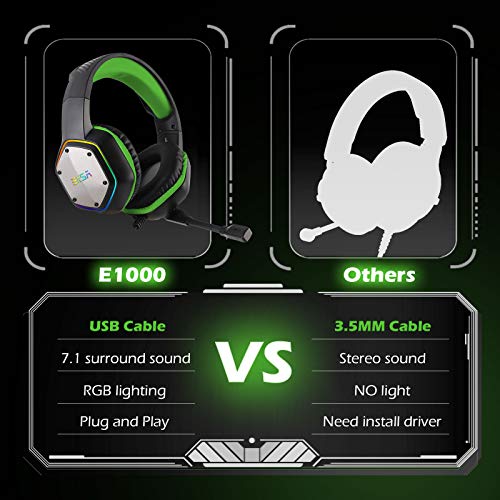 EKSA E1000 Gaming Headset, Computer Headphones with Noise Canceling Mic & RGB Light, 7.1 Surround Sound, Compatible with PC, PS4 PS5 Console, Laptop (Blue)