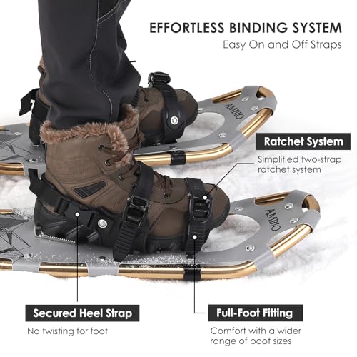 AMBIO Light Weight Snowshoes for Men Women Youth Kids, Aluminum Snow Shoes with Trekking Poles and Carrying Tote Bag (Darkpurple, 21 Inch)