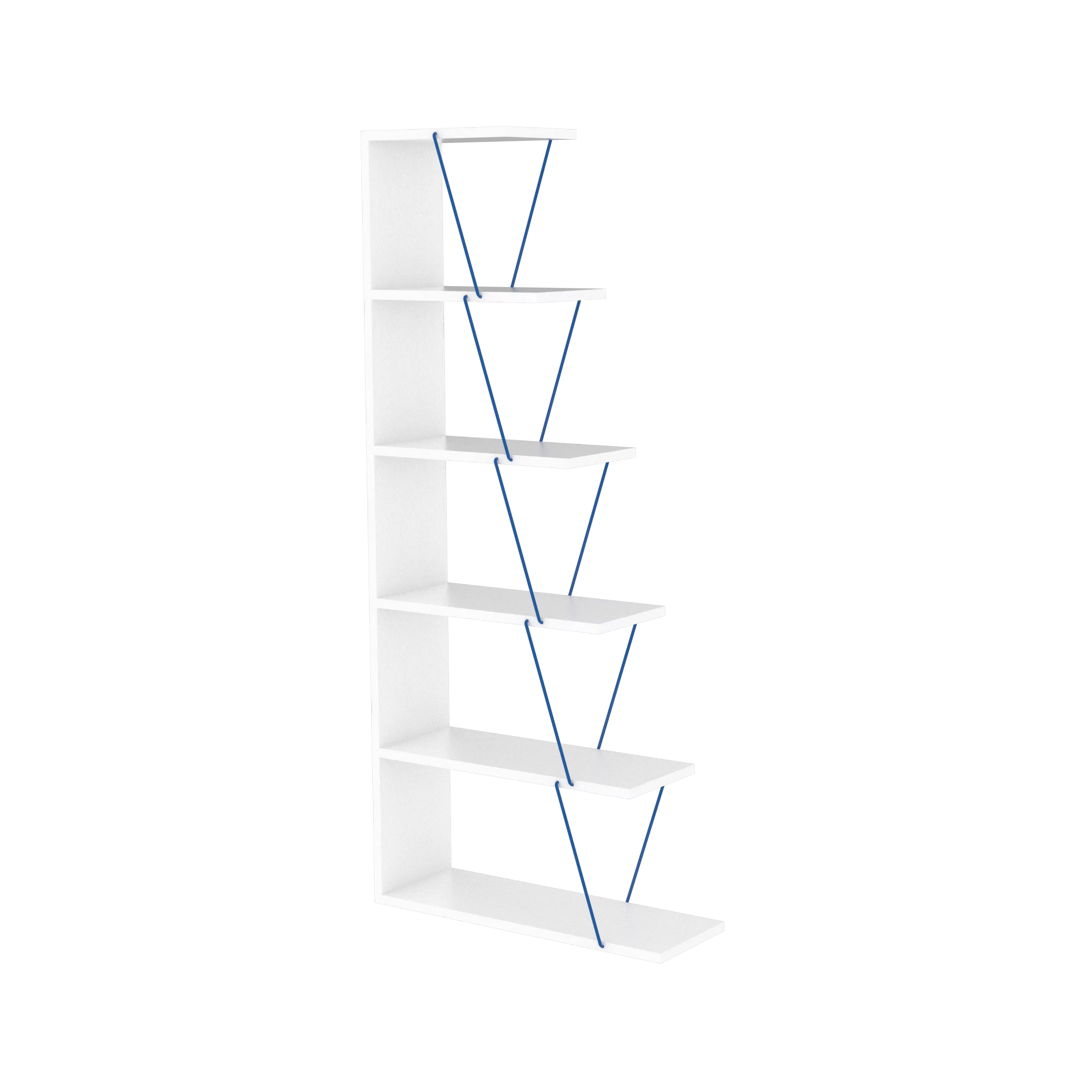 Furnish Home Store Modern 5 Tier Ladder Bookshelf Organizers, Narrow Bookshelf for Small Spaces Office Furniture Bookcase ,White/Blue