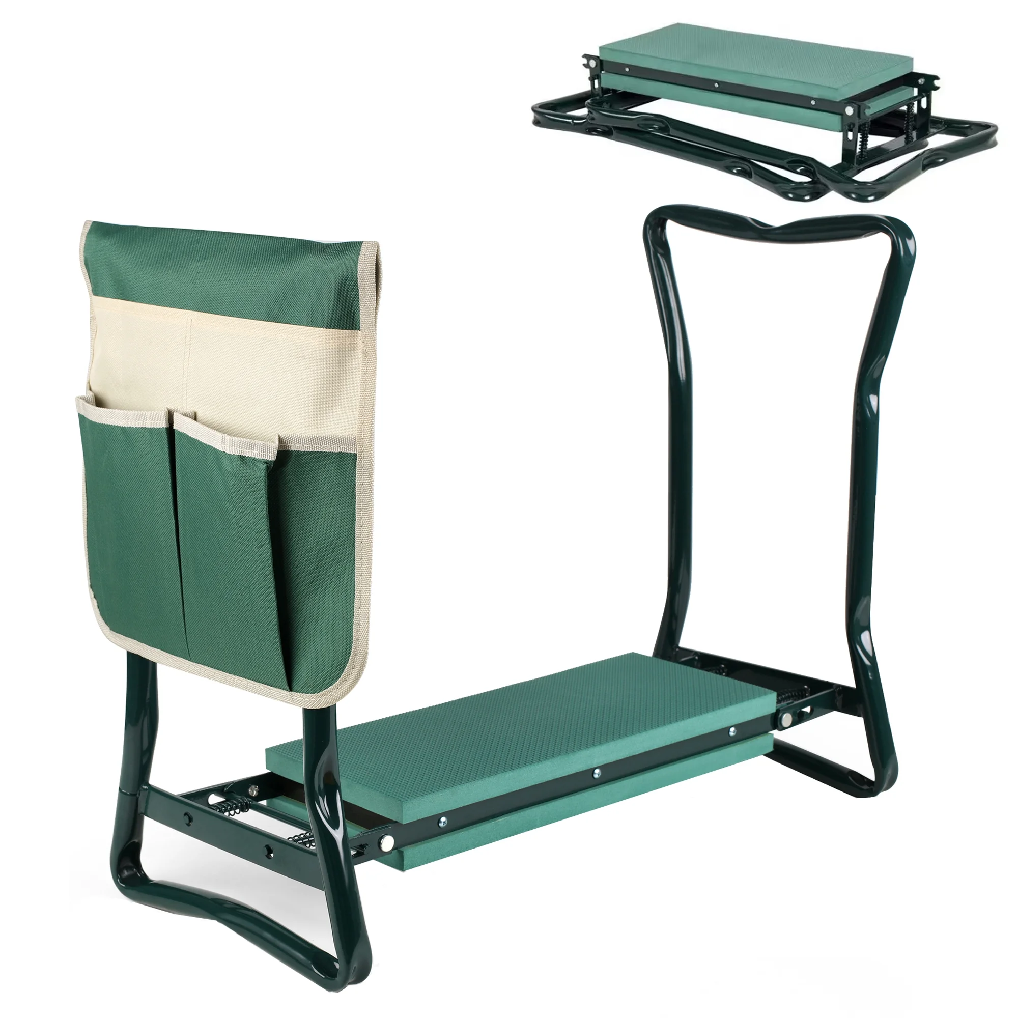 Folding Garden Kneeler Seat Bench With Stool Pouch, 2 in 1 Portable Garden Chair EVA Foam Pad for Gardening(Green)
