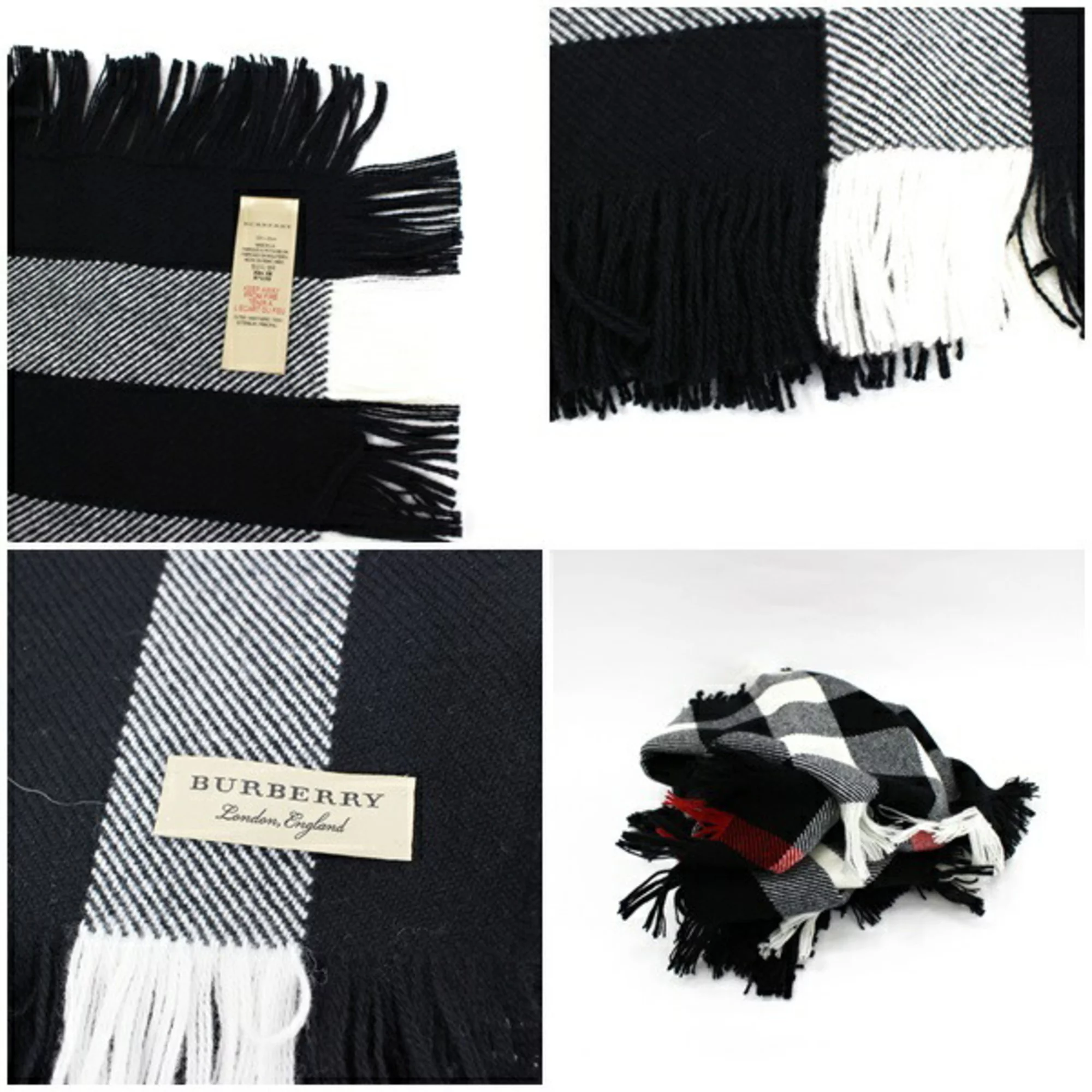 Pre-Owned Burberry Wool Muffler Mega Plaid White x Black BURBERRY | Women's Men's (Good)
