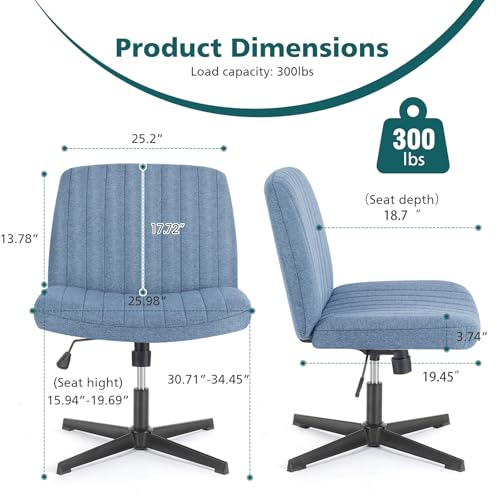DUMOS Criss Cross Chair Legged Office Wide Comfy Desk Seat, No Wheels Armless Computer Task Seating, Swivel Vanity Home Height Adjustable