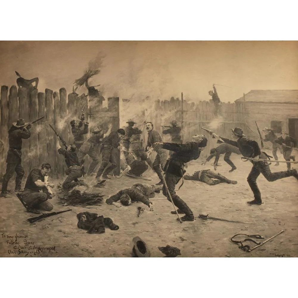 Charles Schreyvogel 24x19 Black Modern Framed Museum Art Print Titled - Defending the Stockade (1900)