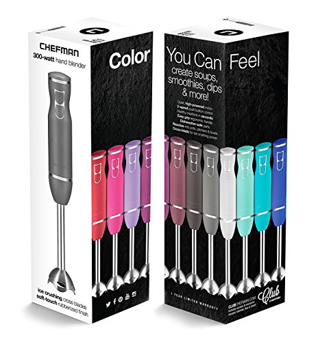 Chefman Immersion Stick Hand Blender with Stainless Steel Shaft & Blades, Powerful Ice Crushing 2-Speed Control Handheld Mixer, Purees Smoothie, Sauces & Soups, 300 Watts, Turquoise