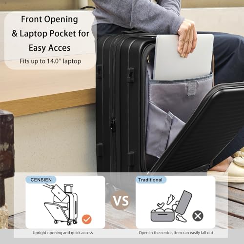 Expandable Carry On Luggage Durable Hardside Lightweight Rolling Suitcases with Spinner Wheels TSA Lock, (Black, 20-Inch)