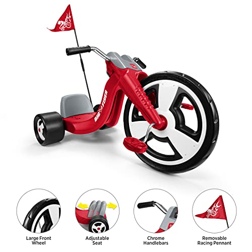 Radio Flyer Deluxe Big Flyer 16 Inch Big Front Wheel Chopper Style Tricycle with Adjustable Seat Recommended for Ages 3 to 7, Red