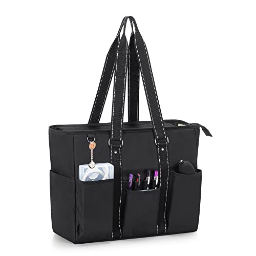 Damero Nurse Tote Bags, Nurse Bag with Padded Laptop Sleeve and Mutiple Pockets for Work, Home Health Care, Black