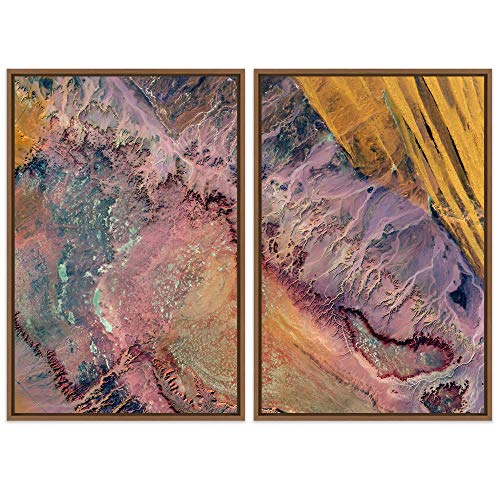 SIGNWIN 2 Piece Framed Canvas Wall Art Neon Turquoise Sand Canvas Prints Home Artwork Decoration for Living Room,Bedroom - 16