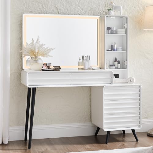 Fluted Makeup Vanity Desk with Large 35