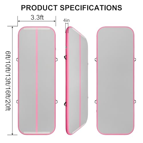 EDOSTORY Inflatable Air Gymnastics Mat 10ft/13ft/16ft/20ft Training Mats 4 inches thick Gymnastics Tracks for Home/Training/Cheerleading/Yoga/Water Sports with 600W Electric Pump