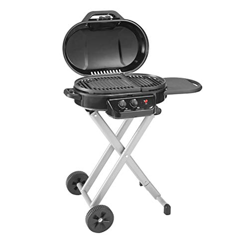 Coleman RoadTrip 225 Portable Stand-Up Propane Grill, Gas Grill with Push-Button Starter, Folding Legs & Wheels, Side Table, & 11,000 BTUs of Power for Camping, Tailgating, Grilling & More