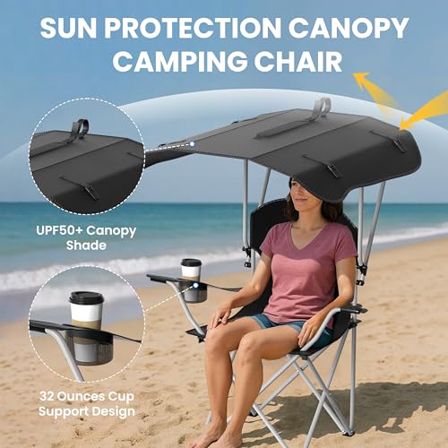 YSSOA Removable Footrest Reclining Camping Chair, 1-Pack, Black