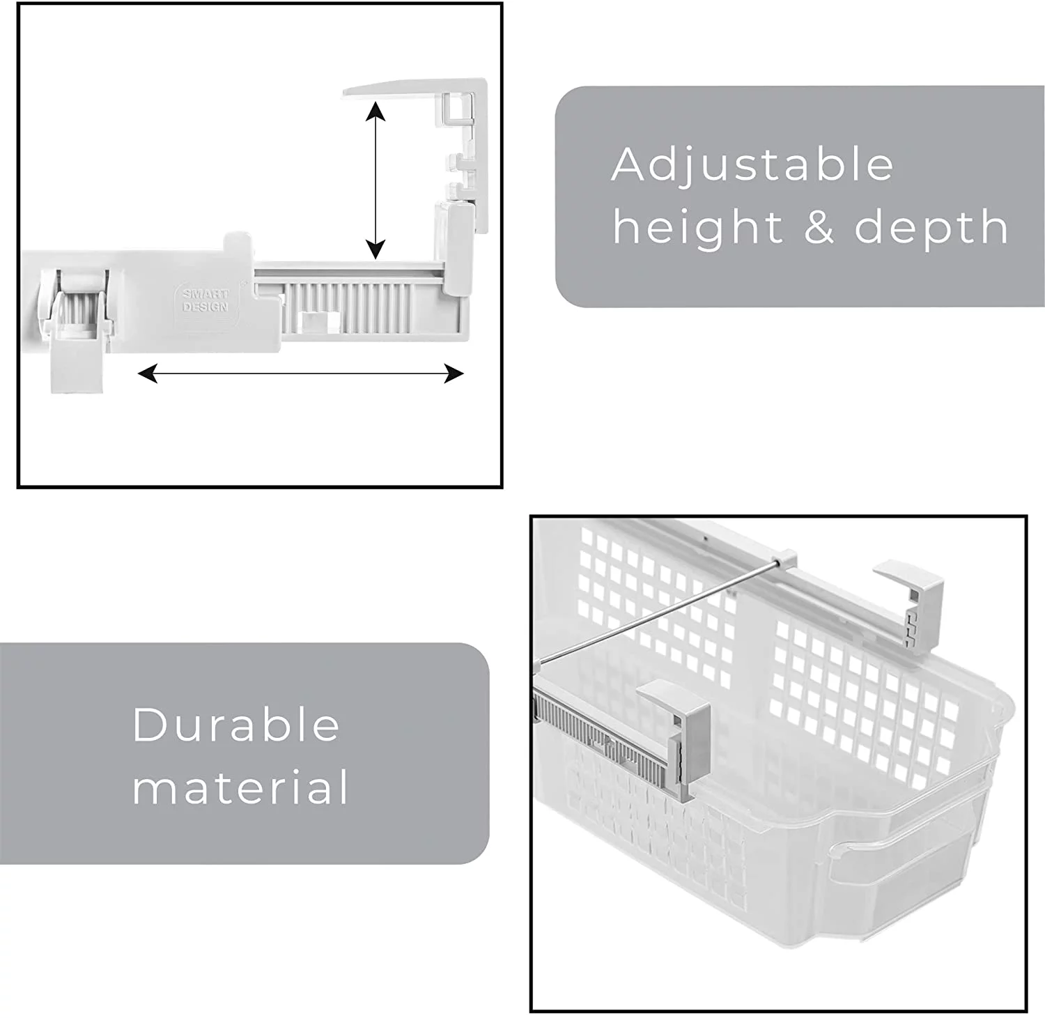 Smart Design Refrigerator Pull Out Bin Drawer - Holds 15 lbs - Medium - Clear