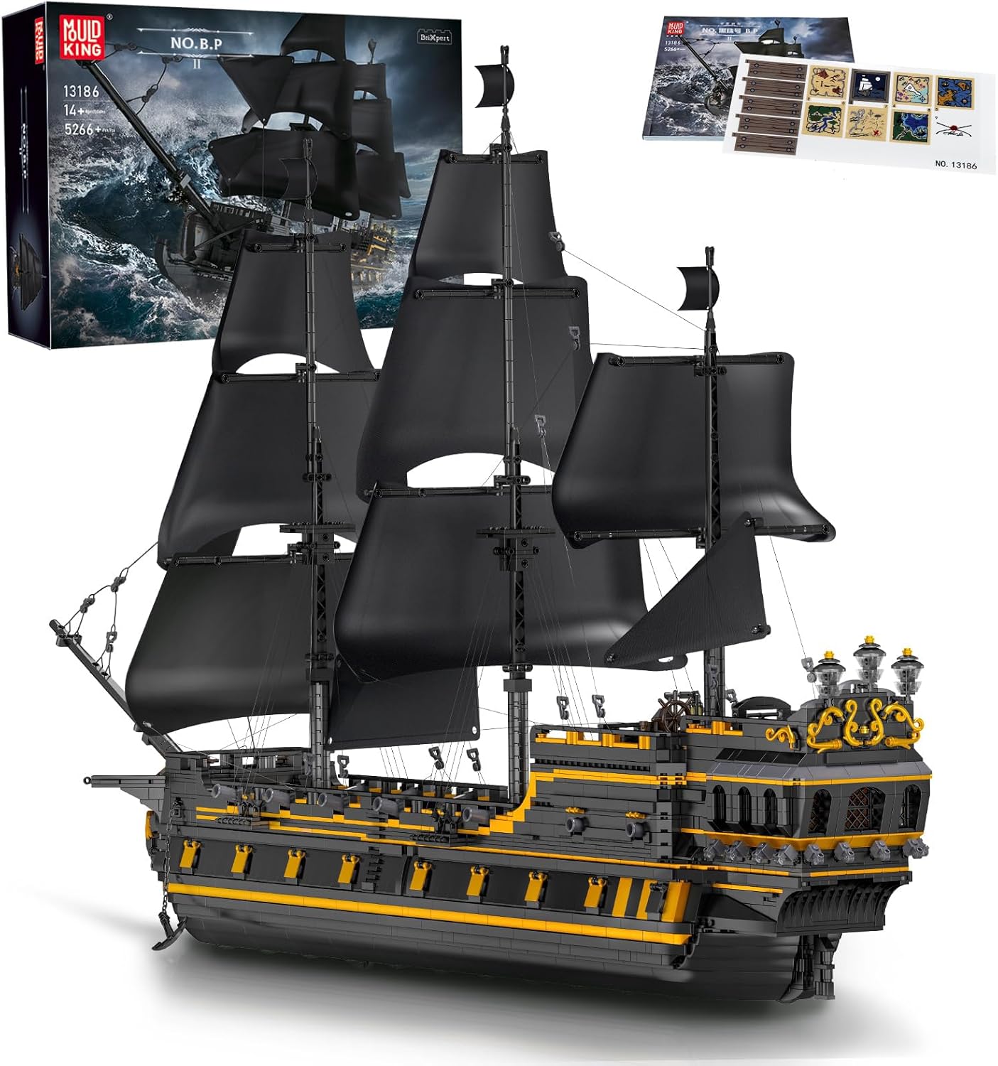 Mould King 13186 Pirates Ship Model Building Blocks, MOC Black Pearl Sailboat Model Construction Set to Build, Boat Model Kits Assembly Toy for Great Gift and Collections (4794 Pieces)