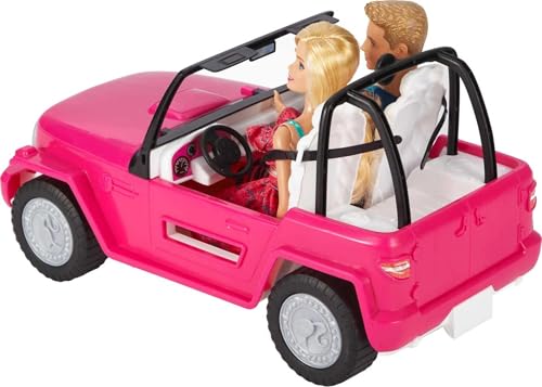 Barbie Car Beach Cruiser with Barbie Doll in Sundress & Ken Doll in Beach Outfit, Pink 2-Seater Open Toy Car (Amazon Exclusive)